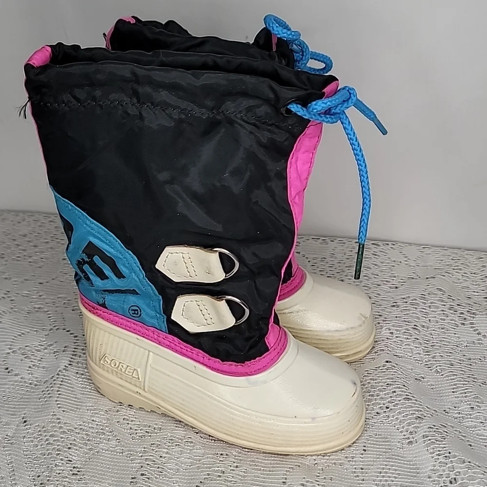 Sorel toddler pull on blue pink winter snow boots sz 8 toddler